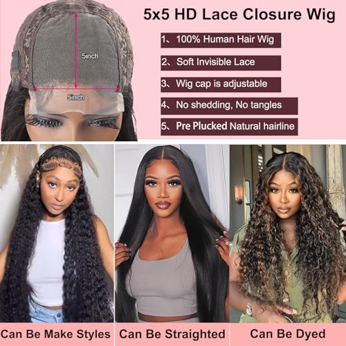 SODLIS 5x5 HD Lace Closure Wigs Human Hair Wear And Go Glueless Wigs Human Hair Pre Plucked With Baby Hair Ready to Go Deep Wave Lace Front Wigs Human Hair for Women£¨12 Inch£©