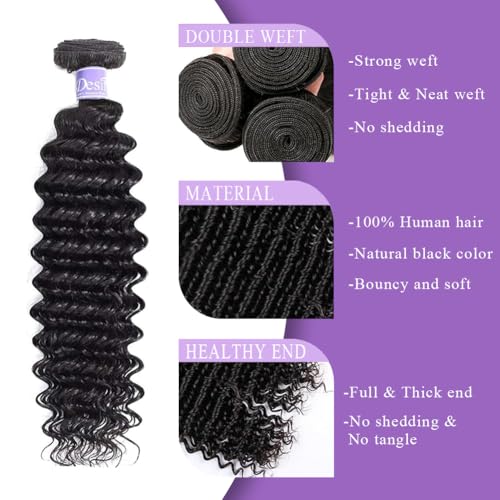 Deep Wave Bundles Human Hair 26" 12A Brazilian Virgin Human Hair Single Bundle 100% Unprocessed Deep Wave Bundles Double Weft Deep Curly Weave for Black Women Natural Black Water Wave Bundle