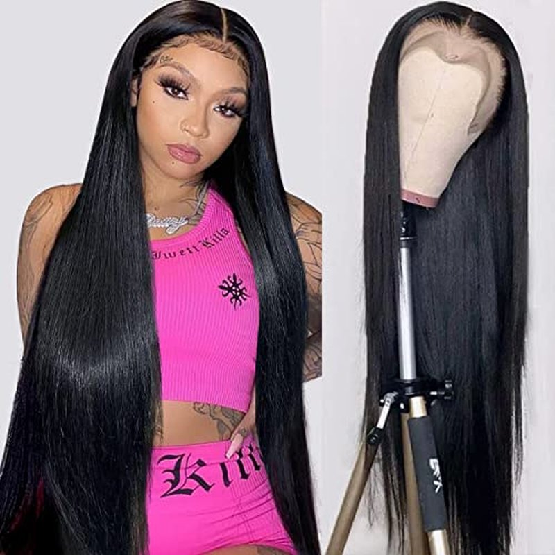 mengkai 30 Inch Straight Lace Front Wigs Human Hair Pre Plucked Bleached Knots 13x4 HD Lace Front Wigs Human 180% Density Lace Frontal Wigs with Baby Hair Glueless Wigs