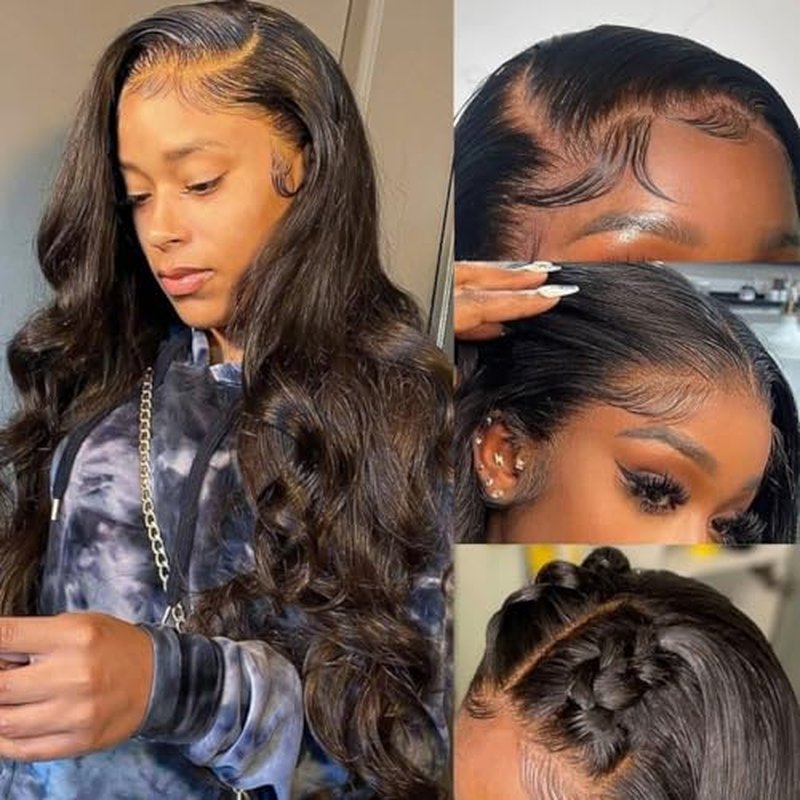 CITY GIRL 32 Inch Body Wave Lace Front Wigs Human Hair Pre Plucked 13x4 hd Transparent Lace Frontal Body Wave Human Hair Wig for Women 200 Density Natural Black