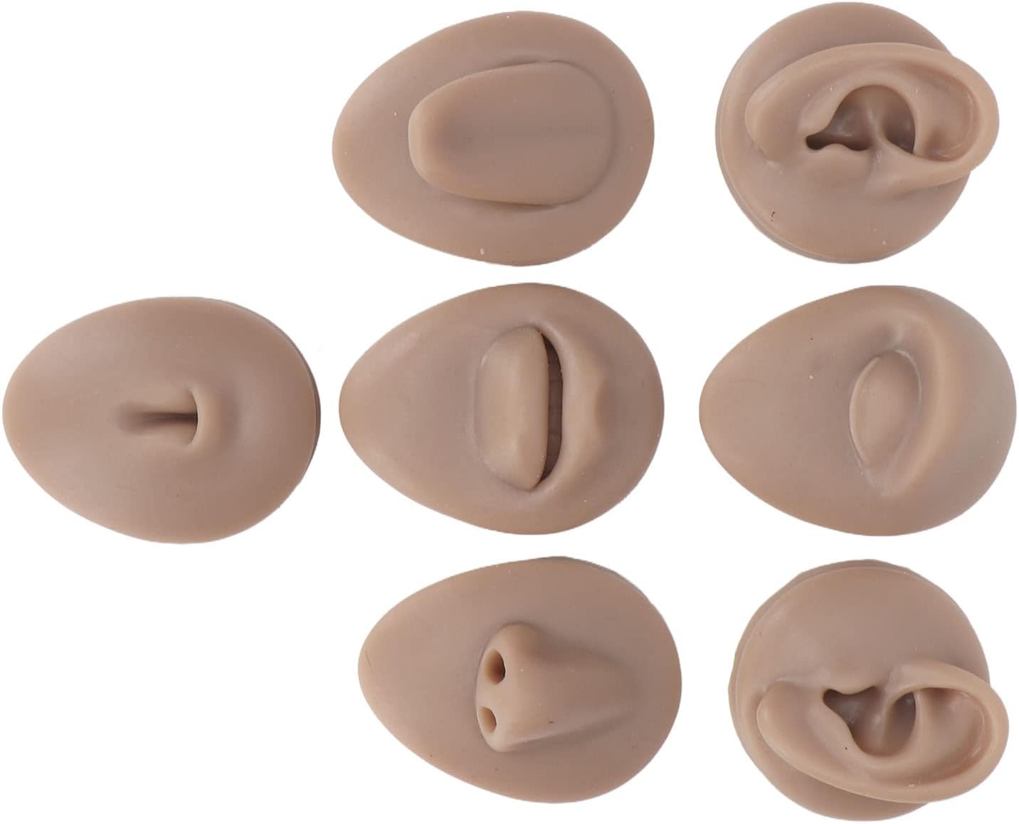 Soft Silicone Flexible Body Part Display Set - Tongue, Mouth, Navel & Ear Models for Piercing Practice | Dark Color