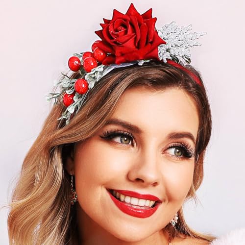 CAKURE Christmas Headband Flower Snowflake Headbands Xmas Hair Accessories Party Holiday Headwear for Women and Girls(Type B)