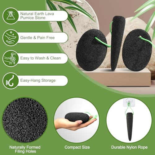 Pumice Stone for Feet, 3 Pack Natural Earth Lava Foot Callus Remover & Pedicure Exfoliator Tools for Heels, Soles and Toe Gaps, Foot Scrubber for Dry & Dead Skin