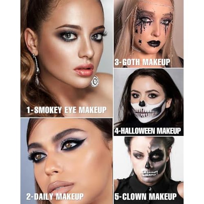 MAKI YIKA Black Smokey Eye Shadow Palette 8Color Dark Grey Eyeshadow for Goth Makeup Black Silver White Gray Eyeshades for Halloween (BlackS)