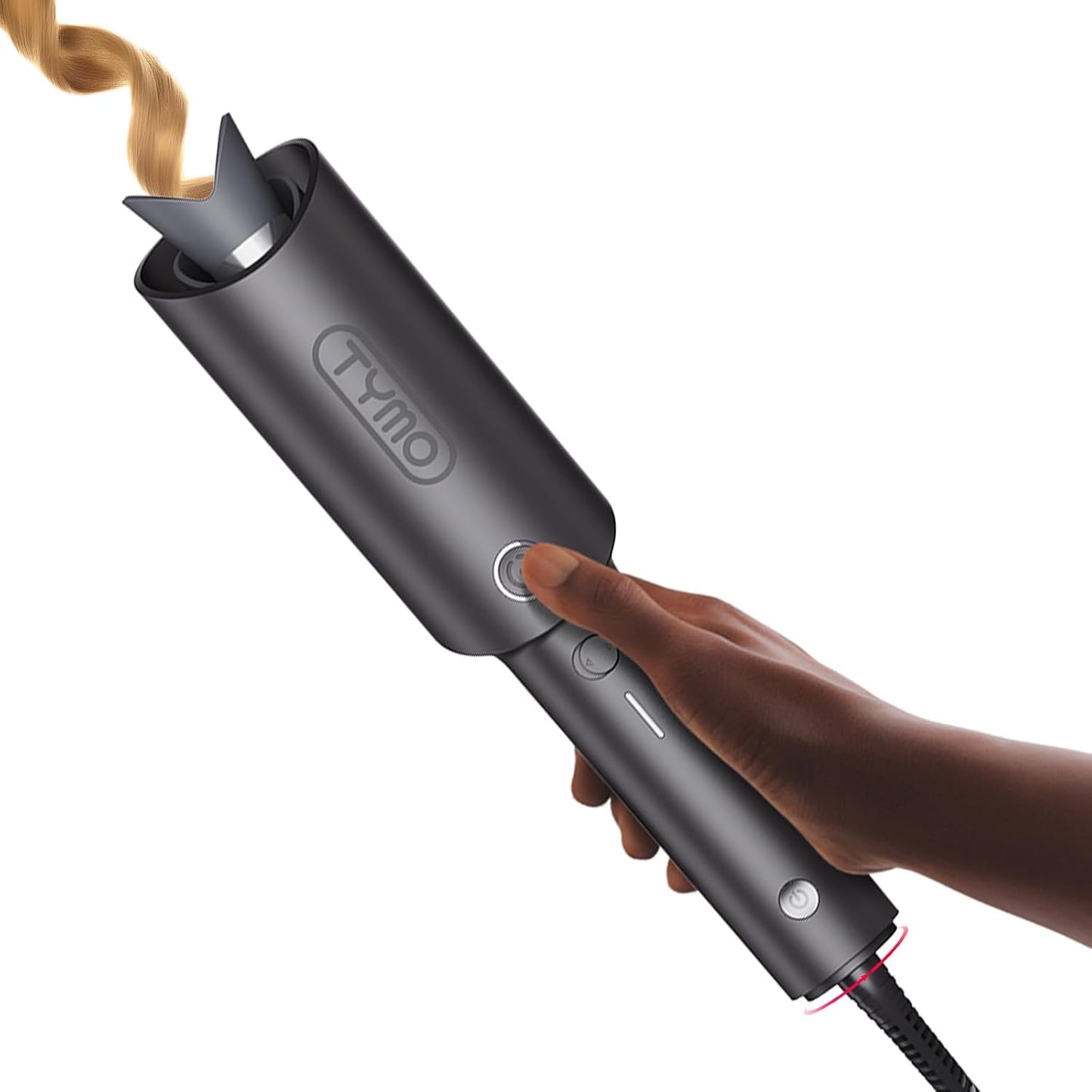 Tymo Automatic Rotating Curling Iron - 1 Inch Beach Waves Curling Wand | Dual Voltage, Lightweight, Ceramic Coating, Metallic Gray