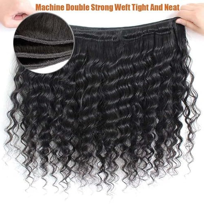 Deep Wave Bundles with Closure Human Hair 18 20 22 inch Human Hair Bundles with 16 inch 5x5 HD Lace Closure Free Part 100% Unprocessed Virgin Hair Bundle Deals Natural Color Soft