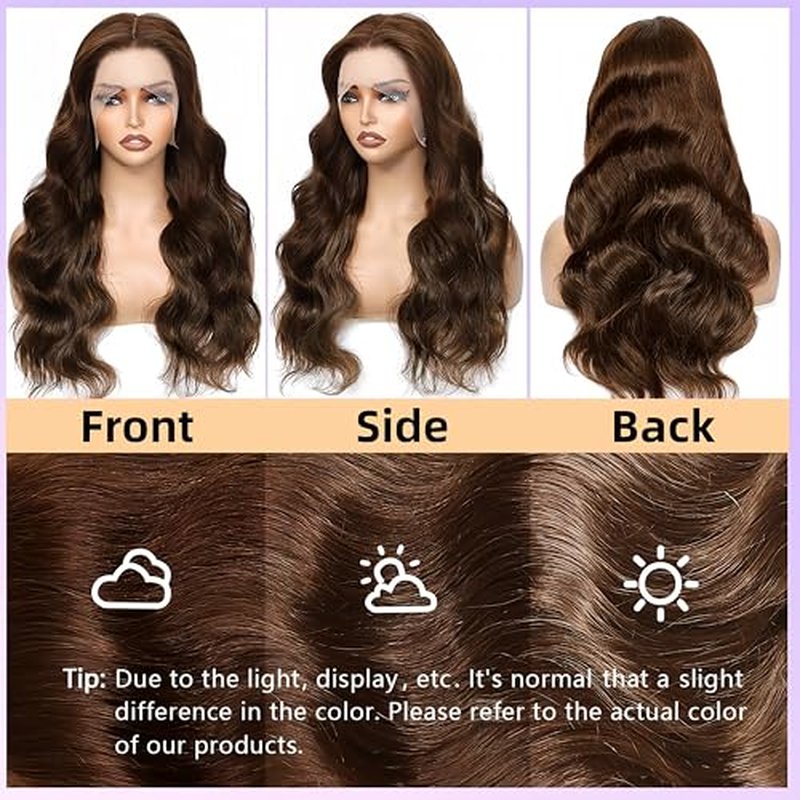 13x6 Lace Front Wigs Human Hair Pre Plucked Body Wave Chocolate Brown Lace Front Wig Human Hair 4# Brown Wig Body Wave Human Hair Wig 22 Inch