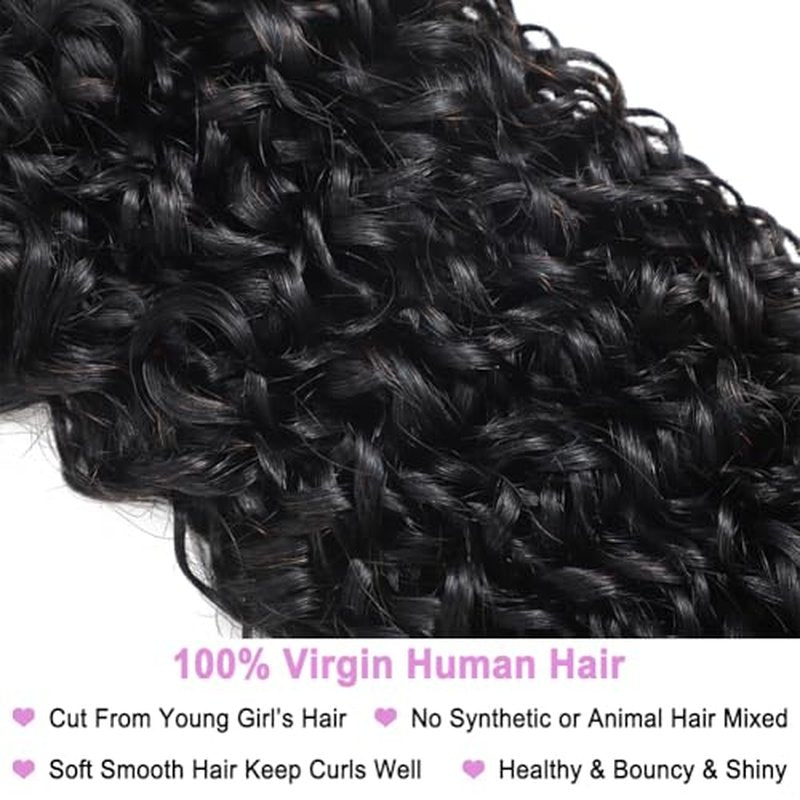 Seekomi Burmese Curly Human Hair 3 Bundles 16 18 20 Inch 100% Virgin Water Curly Bundles Human Hair with Spiral Ends Double Weft Quick Weave for Women, Natural Black Color, 300g