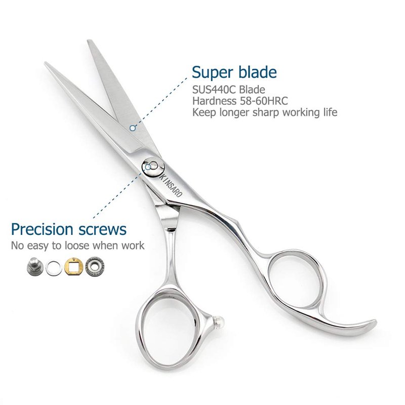 5.5" Barber Hair scissors Professional Hair Cutting Shears 440C Hair Cutting Scissors Shears Haircut Scissors Silvery Convex Blades KINSARO for Hairdresser Barber or Home Use