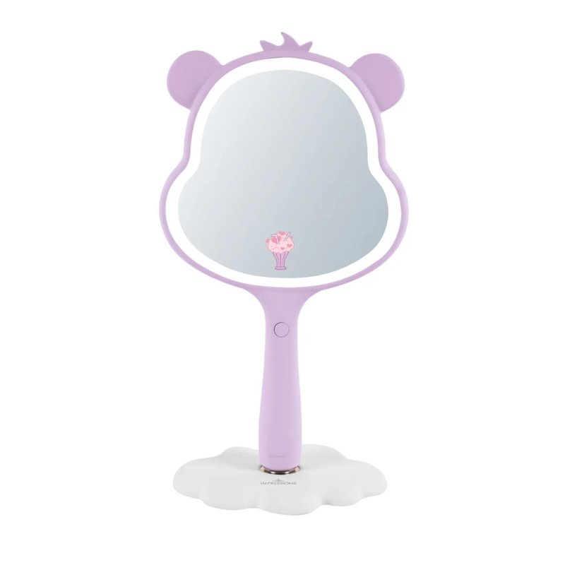 Impressions Vanity Care Bears Share Bear LED Handheld Makeup Mirror for Desk, Lighted Travel Makeup Mirror with Detachable Standing Base, Ultra Bright Adjustable Lighting and Figural Shaped (Purple)