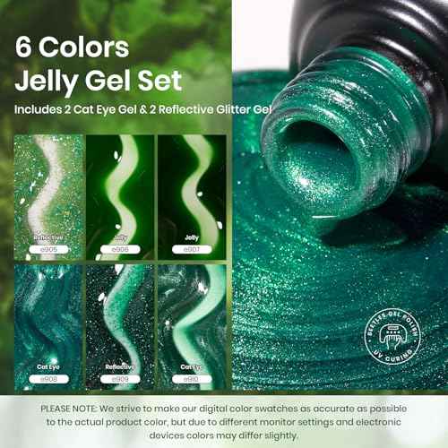beetles Gel Polish Christmas Green Gel Nail Polish Set 6 Colors Cat Eye Jelly Glitter for Salon Manicure Nail Art DIY at Home UV LED Needed Gifts for Women Girls Enchanted Forest