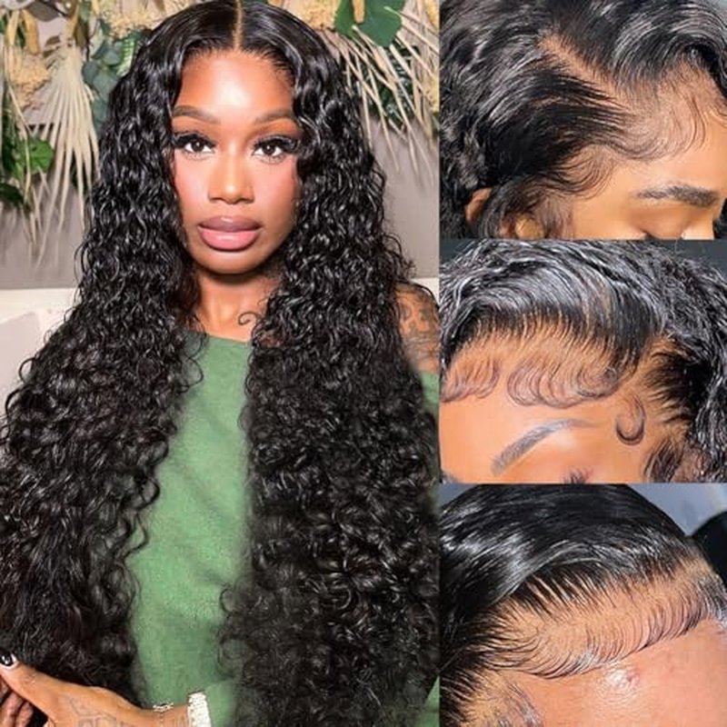 Deep Wave Lace Front Wigs Human Hair 200% Density 13x4 HD Curly Lace Frontal Glueless Wigs for Women Pre Plucked Deep Wave Natural Color (26 Inch)