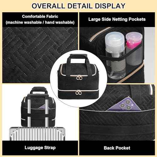 Nail Polish Organizer Bag Holds 50 Bottles (15ml/0.5fl.oz)& Nail Lamp, Soft Velvet Nail Kit Storage Carrying Case with Shoulder Strap, Double Layer Nail Supplies Organizer Handbag Women Black