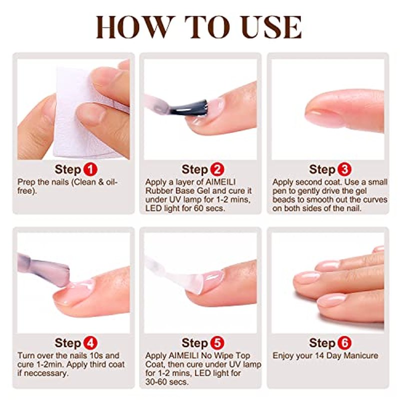 AIMEILI Clear Rubber Base Gel For Nails, Soak Off U V LED Hema Free Gel Nail Polish, 4 in 1 Nail Strengthen/Enhance/Base Coat/Color 10ml
