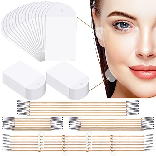 Maitys 204 Pieces Face Lift Tapes with Lifting Rope Sets 180 Pieces Face Tape Invisible Adhesive Patch Quick Band Neck and Eye Patch for Women Ladies Beauty