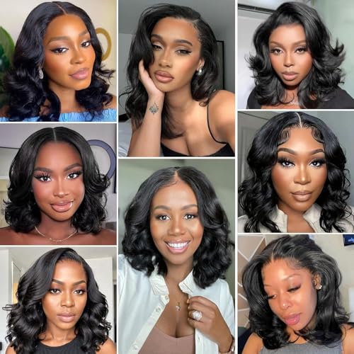 Oriole Body Wave Bob Wig Human Hair 13x6 HD Lace Front Wigs Human Hair Pre Plucked 210% Density Glueless Wig Bob Wigs for Black Women Natural Black 10 Inch