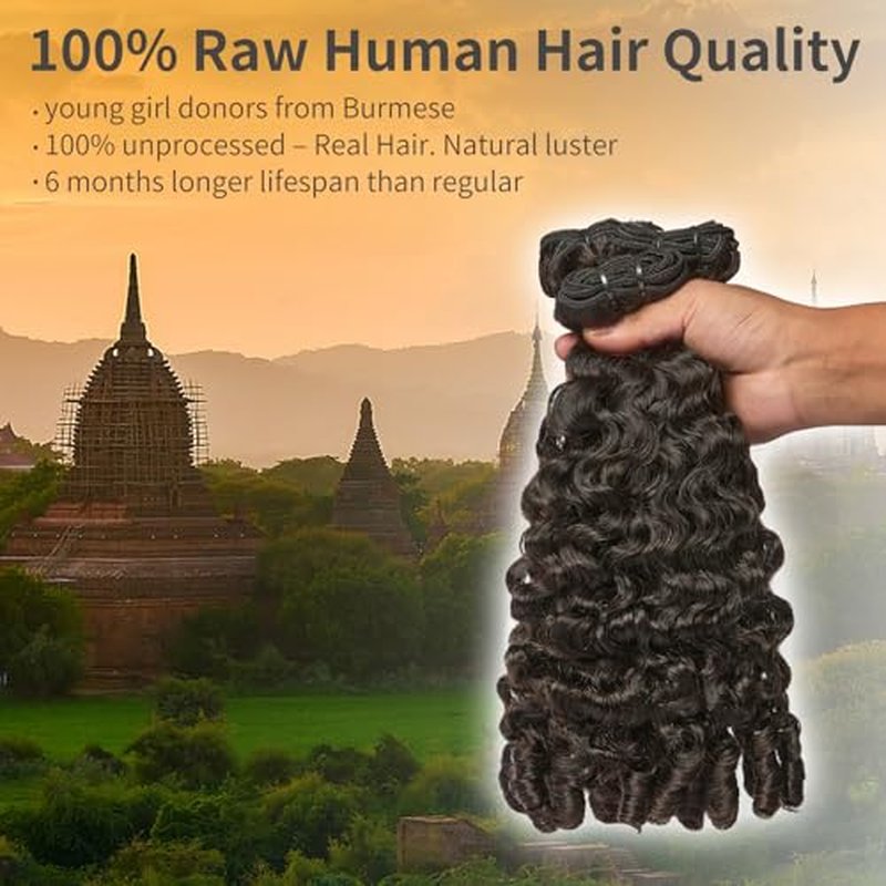 ASHINE Burmese Curly Bundles Human Hair Unprocessed Raw Burmese Curly Water Wave Human Hair Single Bundle 24 inch Natural Black