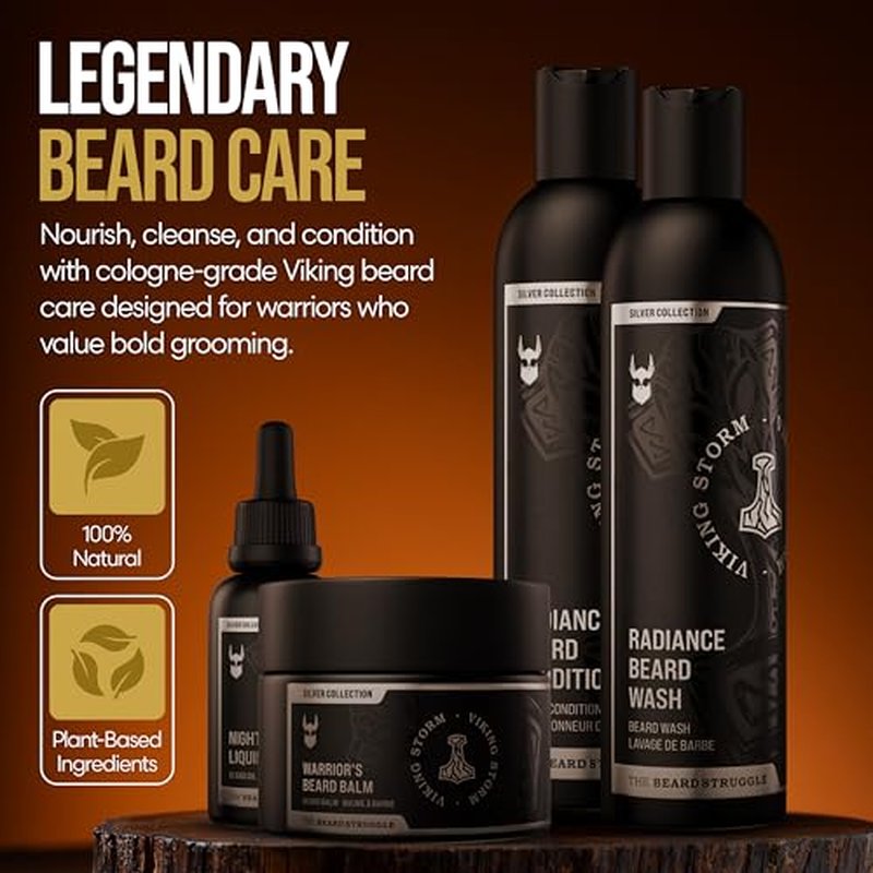 The Beard Struggle Beard Growth Kit for Men includes Beard Balm, Beard Oil, Beard Wash, & Beard Conditioner - Silver Collection - Viking Storm