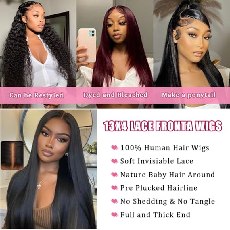 30 Inch Lace Front Wig Human Hair Pre Plucked 200 Density 13x4 HD Transpatent Straight Human Hair Wigs for Black Women Straight Lace Frontal Wigs Human Hair Natural Color (30inch)