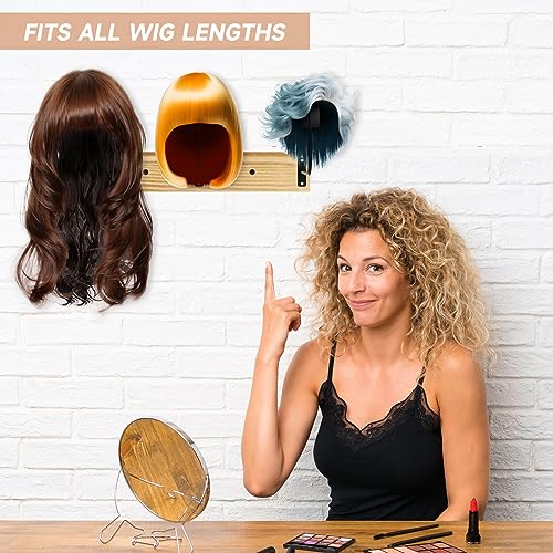 Hanging Wig Stand for Multiple Wigs, 6 PCS Wall Mounted Wig Hanger Holder, Durable Wig Storage Organizer Rack for Display, Storage, Styling, Drying (Carbon Steel and Wood)