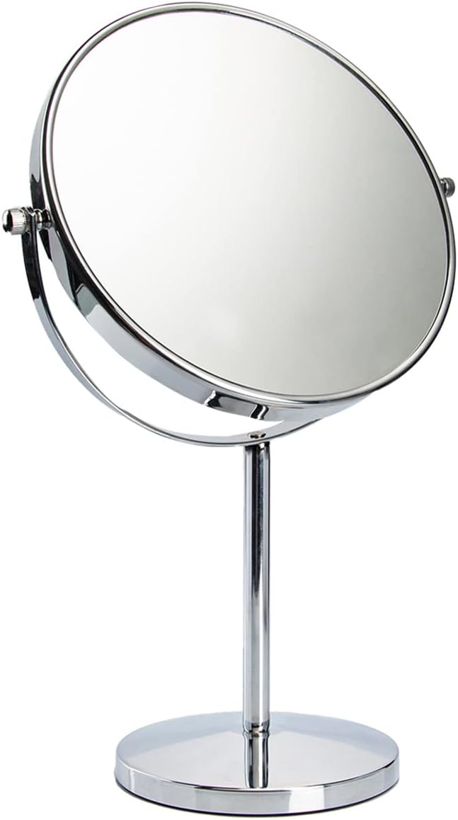 Classic Round Desktop Makeup Mirror - 15" Tall Double-Sided 360° Swivel Vanity Mirror | 1X/10X Magnification for Bathroom & Bedroom