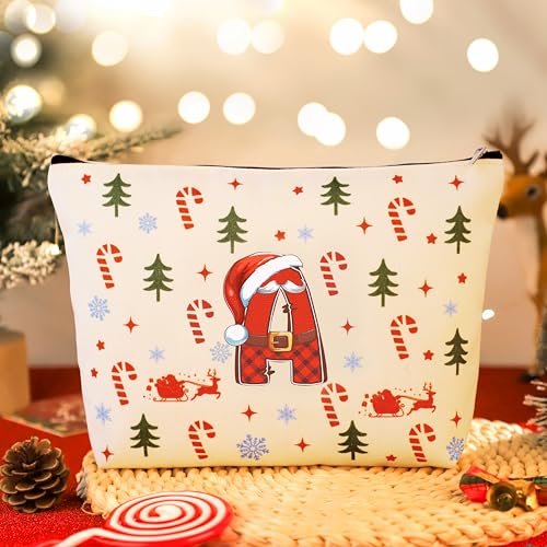 Christmas Gifts for Women - Initial Glass Cup Makeup Bag, Christmas Decorations, Stockings, Scented Candles, Card & Keychain Set for Her