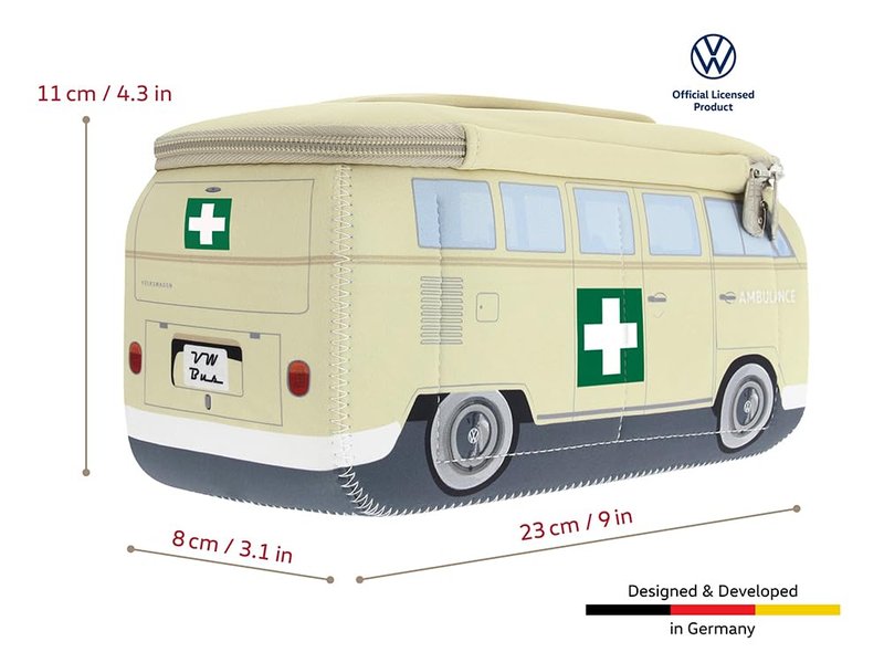 BRISA VW Collection - Volkswagen Neoprene Universal Makeup Cosmetics Toiletry Travel Pharmacy Bag in T1 Bus Design (Ambulance/Beige) (Small (9.1 x 4.3 x 3.1 inches))