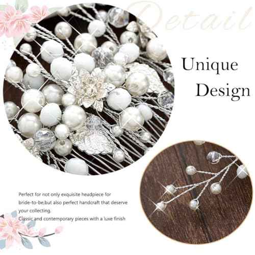 Pearl Wedding Hair Combs Silver Flower Bride Hair Pieces Bridal Hair Accessories for Women and Girls