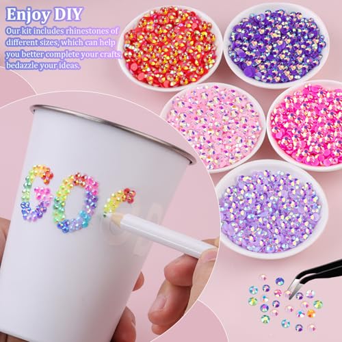 32000Pcs Resin Rhinestones with Tweezers for Bedazzling, Multicolor 3mm Crystal with 3Pcs 10ml B7000 Jewelry Glue for Bedazzled Nail Art Crafting Makeup