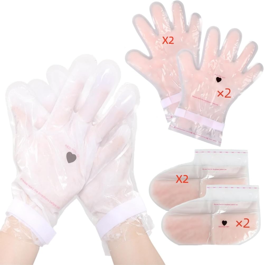 4 Pairs Paraffin Wax Gloves & Socks Set，Spa and Home Paraffin Wax for Hand and feet，Rose