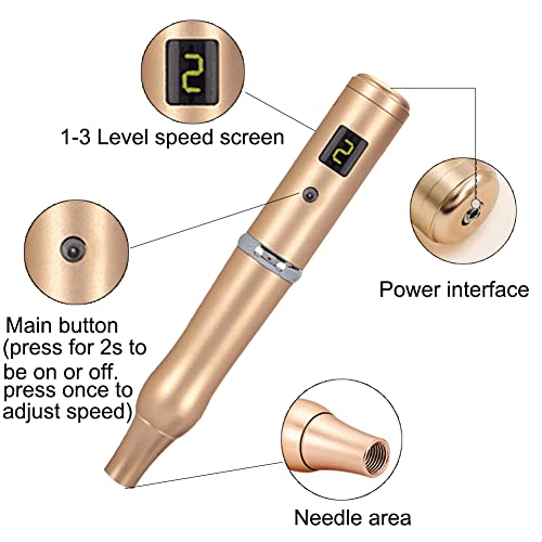 Permanent Makeup Pen Tattoo Rotary Machine Pen Kit For 1R/3R/7F Needle (Machine Gold)