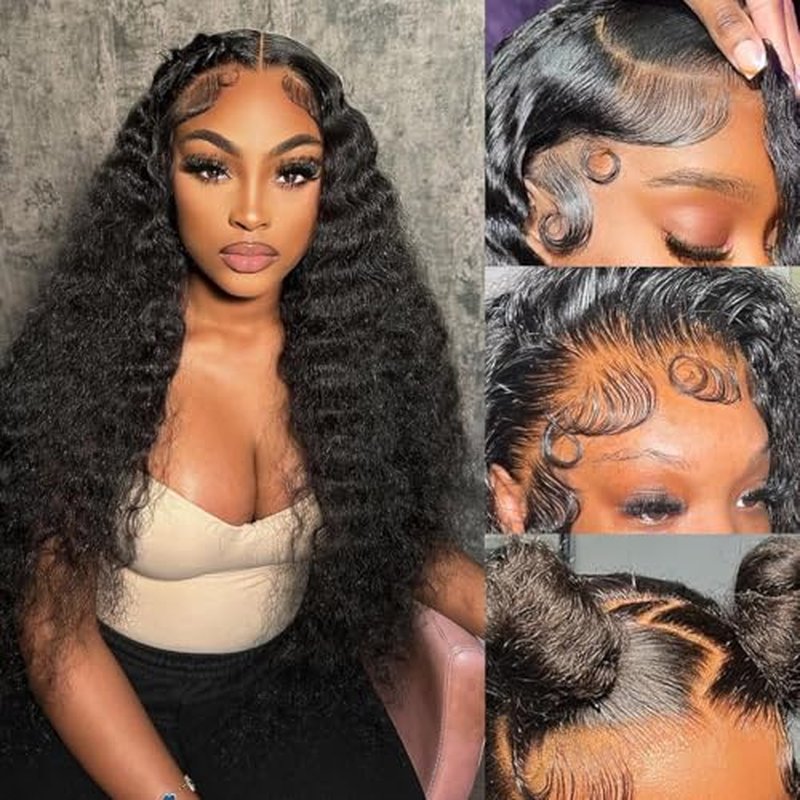 Deep Wave Lace Front Wigs Human Hair 200% Density 13x6 HD Transparent Deep Wave Frontal Wigs Human Hair With Baby Hair(24 Inch)