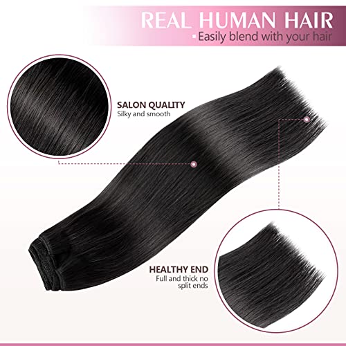 Real Hair Extensions Clip in Human Hair, Seamless Clip in Hair Extensions Real Human Hair, 18 Inch Clip ins extensions for women, Natural Black 120G 7Pcs