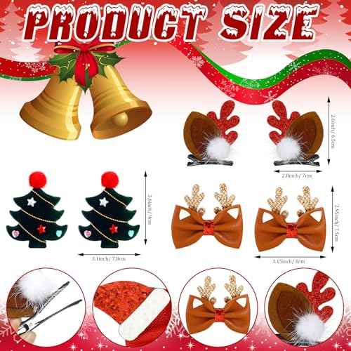 Tigeen 18 Pcs Christmas Hair Clips Cute Accessories Christmas Tree Reindeer Ear Hat Hair Clips Bowknot Barrettes Alligator Cosplay Punk Novelty Hair Accessories for Christmas Cosplay Women (Cute)