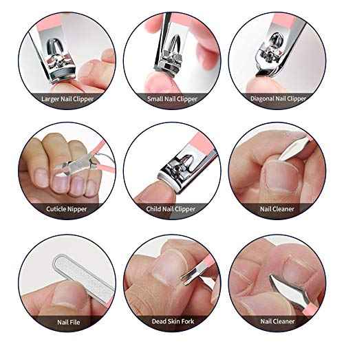 Manicure Set 18 in 1 Stainless Steel Professional Pedicure Kit Nail Scissors Grooming Kit Travel Case B01-Pink