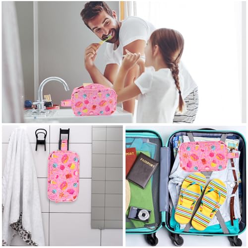 Kids Toiletry Bag for Girls, Travel Toiletry Bag for Little Young Girls Cosmetic Bag Makeup Bag Waterproof Hanging Wash Bag Toddler Toiletries, Candy Pink