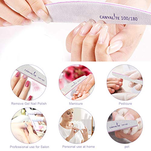 Canvalite 100 PCS Nail File Professional Nail Files Reusable Double Sided Emery Board(100/180 Grit) Nail Styling Tools for Home and Salon Use