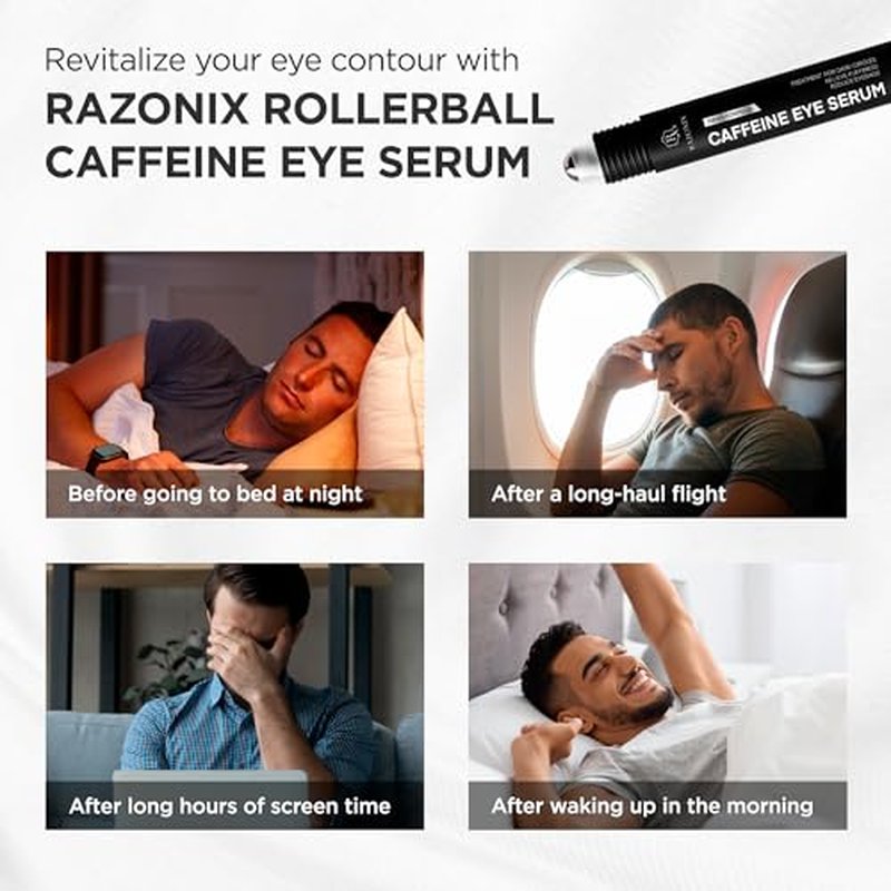 Under Eye Cream for Puffiness and Bags: Caffeine Serum Roller for Dark Circles Treatment - With 5% Caffeine Retinol Hyaluronic Acid Niacinamide Peptides 0.5 fl. oz