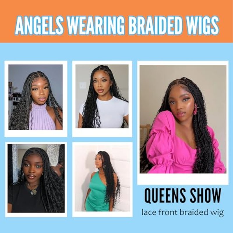 Braided Wigs for Black Women Full Lace Knotless Box Braided Wavy Wave Loc Wig Synthetic Lace Front Braided Wigs with Baby Hair Handmade Faux Locs Wig