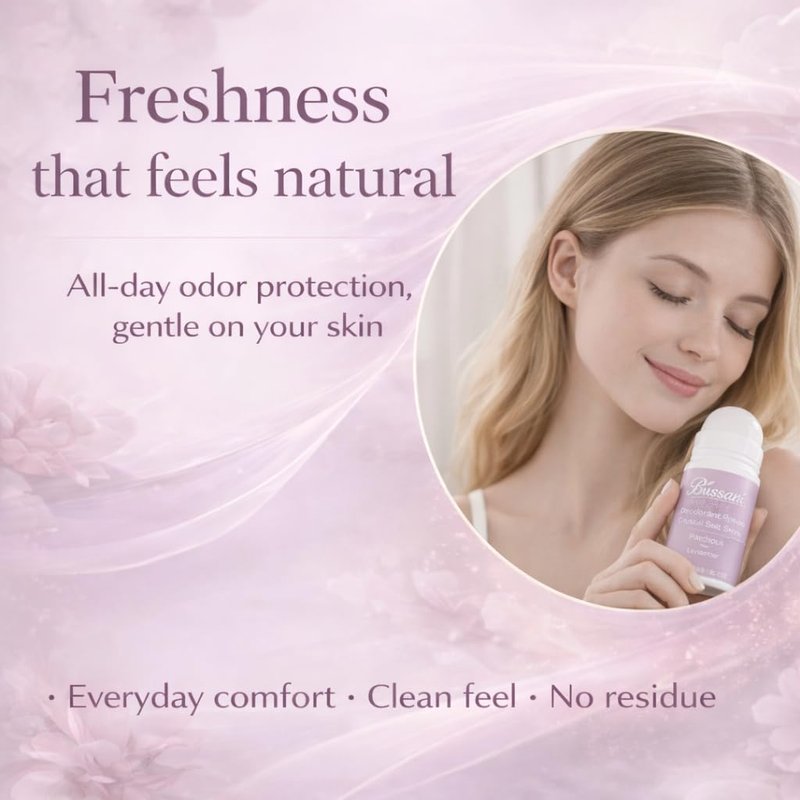 Bussani Women's Roll-On Deodorant | Salt Stone Formula, Long-Lasting & Aluminum-Free | 24-Hour Odor Protection | Gifts for Her ֻ| Fragrance: Lavender Patchouli Scent, 2.02 fl oz, Pack of 3