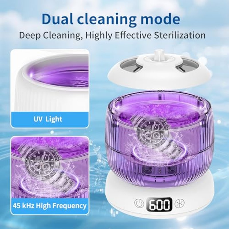 2025 Upgraded Ultrasonic Retainer Cleaner Machine,Separate Retainer Cleaner for Night Guards, Braces, Aligner, Jewelry, 4 Modes Denture Cleaner & Removable Base and Top Cover(White)