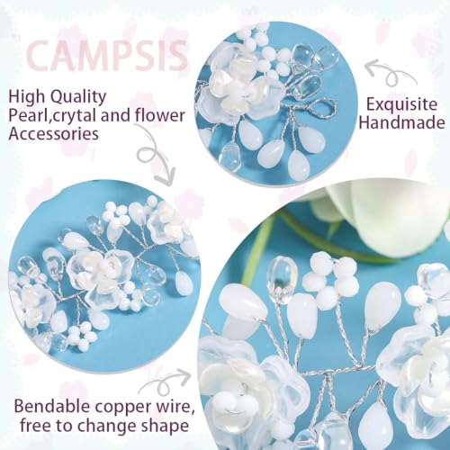 Campsis Flower Girls Hair Accessories, White Wedding Headpiece, Crystal Floral Headpiece