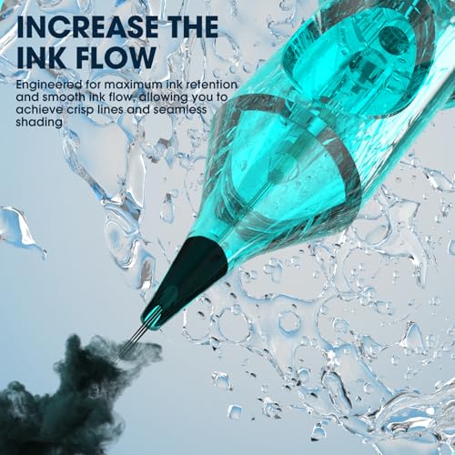 INKin Tattoo Cartridge Needles 50Pcs Assorted Mixed Size Curved/Round Magnum #12 Standard 5RM/7RM/9RM/11RM/13RM Tattoo Needles with Safety Membrane for Tattoo Gun Machine Pen