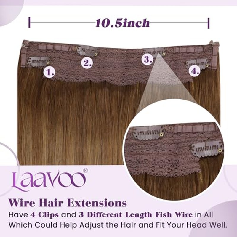 LaaVoo Wire Hair Extensions Human Hair Wire Human Hair Extensions Brown Balayage Light Brown with Blonde Human Hair Wire Extensions Long Hair 20 Inch 100g