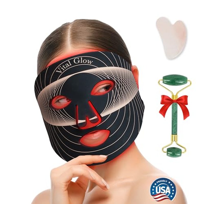 Red Light Therapy Mask, LED light Therapy for Face + Jade Roller & Gua Sha, At-Home Skincare Beauty Treatment, For Home, Portable & Rechargeable