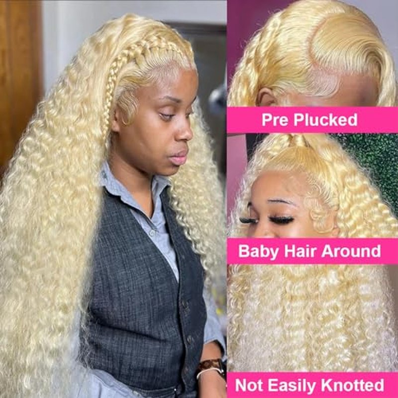 Blonde Wig Human Hair, 613 13x1 HD Transparent Lace Frontal Wig Human Hair, 613 Lace Front Wig Human Hair, 180% Density 30inch Deep Wave Blonde Lace Front Wigs Human Hair Pre Plucked