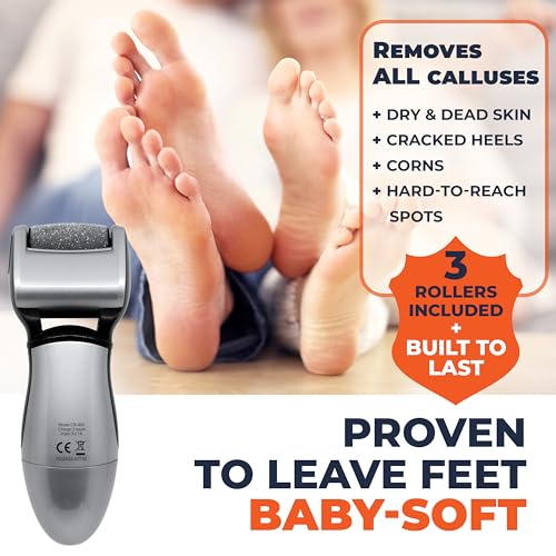 Electric Callus Remover: Rechargeable Electronic Foot File CR900 by Own Harmony(Tested Most Powerful) Best Pedicure Tools w 3 Rollers Professional Pedi Feet Care Sander for Cracked Heels and Hard Skin
