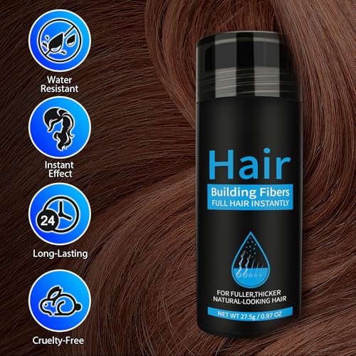 Hair Fibers Fill In Thinning Hair, Hair Powder Bald Spot Cover Up, Instantly Thicker & Fuller Look, Keratin Hair Building Fibers, for Women & Men (Medium Brown)