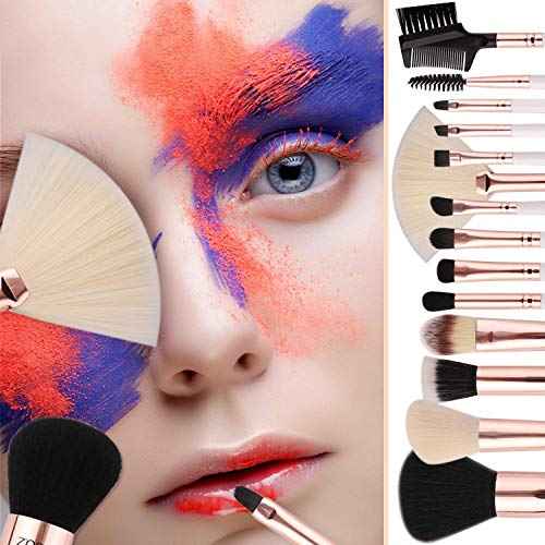 Z'OREYA Makeup Brushes Set,15pcs Rose Gold Luxury and Fashion Makeup Brushes,Professional Premium Synthetic Foundation Powder Concealers Eye Shadows Makeup brushes Set with Perfect Vegan Leather Bag