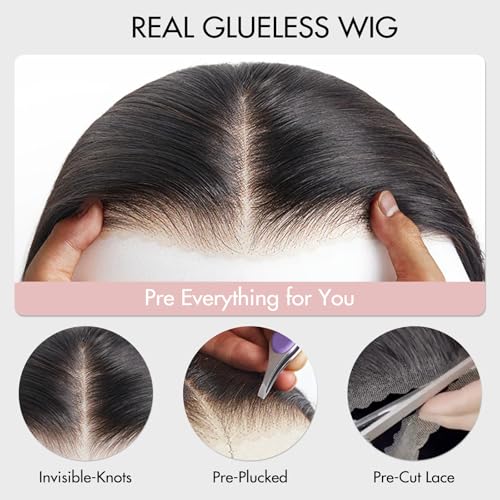 Bob Glueless Wigs Human Hair Pre Plucked Pre Cut 6x4 HD Transparent Lace Front Wigs Human Hair 150% Density Wear and Go Short Straight Wigs for Black Women No Glue Lace Closure Wigs 12 Inch